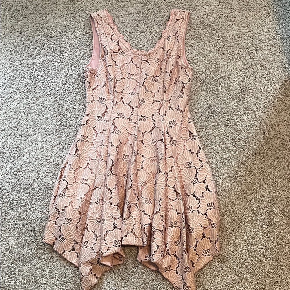 Altar'd State Blush Pink Floral Lace Asymmetrical Hem Dress
